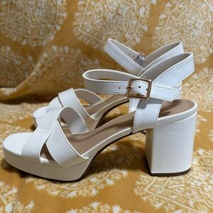 Soda White Platform Strappy Heels